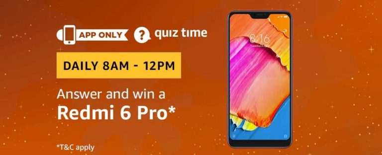 Amazon Redmi 6 Pro Quiz Answer 22 February